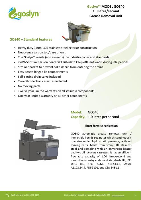 Preview of Goslyn GOS40 technical data sheet