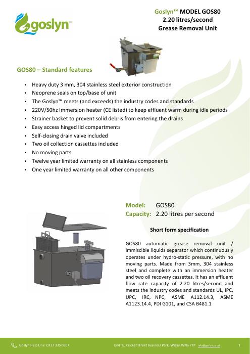 Preview of Goslyn GOS80 technical data sheet