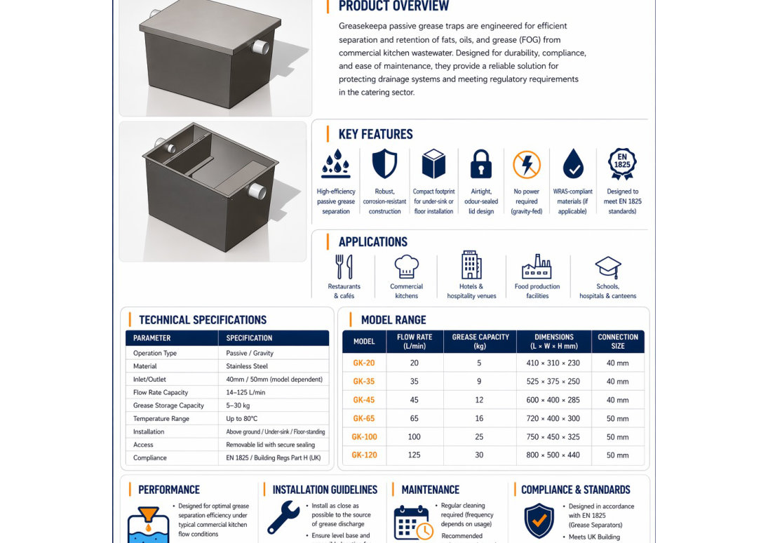 Front page preview of Greasekeepa Specifications PDF